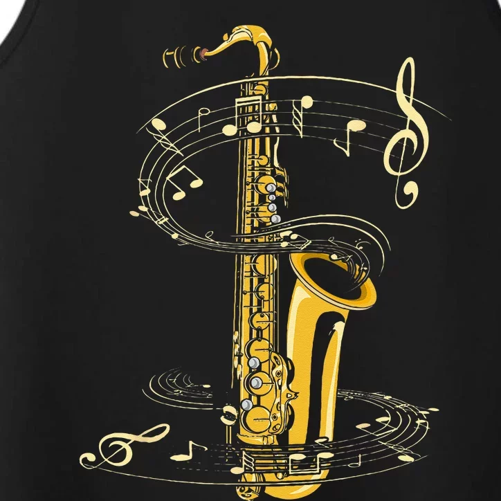 Music Notes Treble Clef Saxophonist Jazz Musician Saxophone Performance Tank