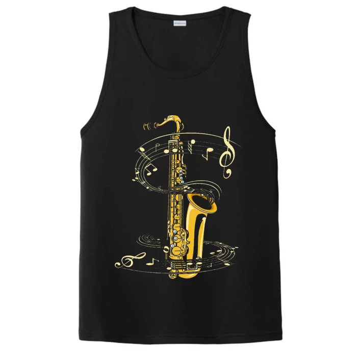 Music Notes Treble Clef Saxophonist Jazz Musician Saxophone Performance Tank