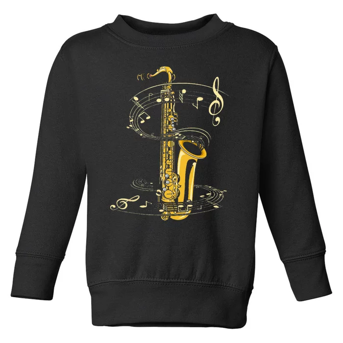 Music Notes Treble Clef Saxophonist Jazz Musician Saxophone Toddler Sweatshirt