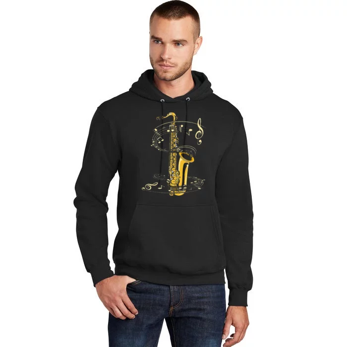 Music Notes Treble Clef Saxophonist Jazz Musician Saxophone Tall Hoodie