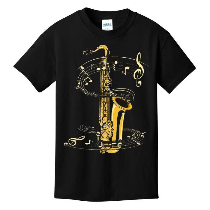 Music Notes Treble Clef Saxophonist Jazz Musician Saxophone Kids T-Shirt