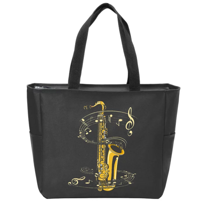 Music Notes Treble Clef Saxophonist Jazz Musician Saxophone Zip Tote Bag