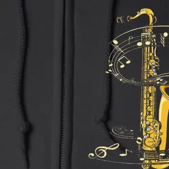 Music Notes Treble Clef Saxophonist Jazz Musician Saxophone Full Zip Hoodie