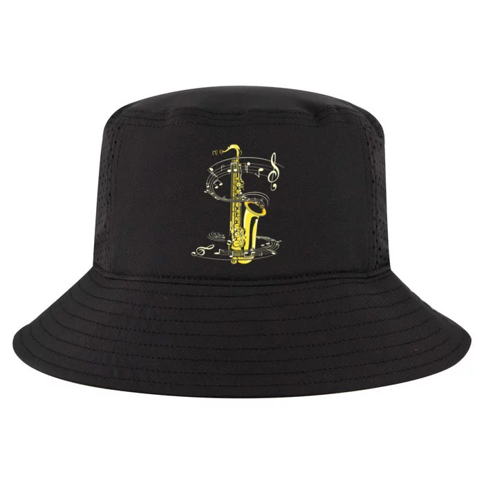 Music Notes Treble Clef Saxophonist Jazz Musician Saxophone Cool Comfort Performance Bucket Hat