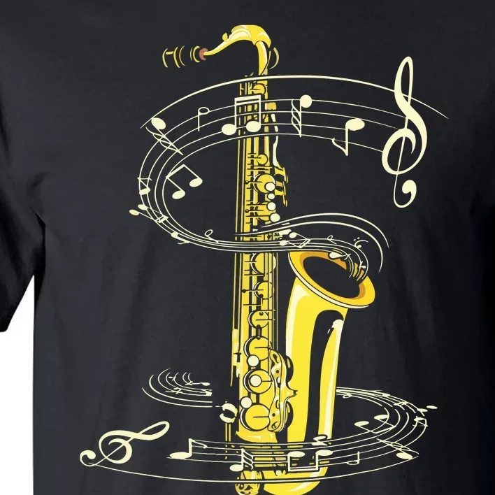 Music Notes Treble Clef Saxophonist Jazz Musician Saxophone Tall T-Shirt