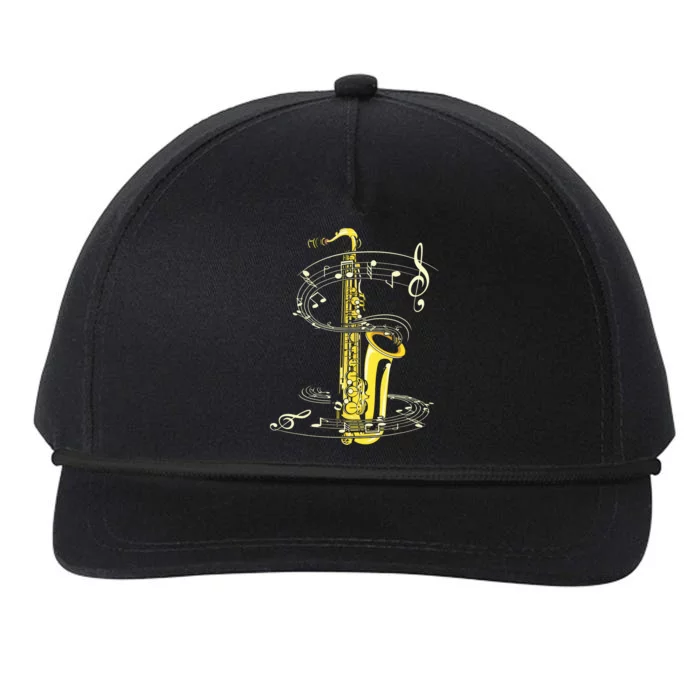 Music Notes Treble Clef Saxophonist Jazz Musician Saxophone Snapback Five-Panel Rope Hat