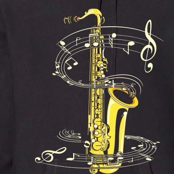 Music Notes Treble Clef Saxophonist Jazz Musician Saxophone Premium Hoodie