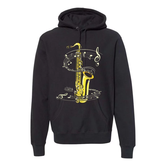 Music Notes Treble Clef Saxophonist Jazz Musician Saxophone Premium Hoodie