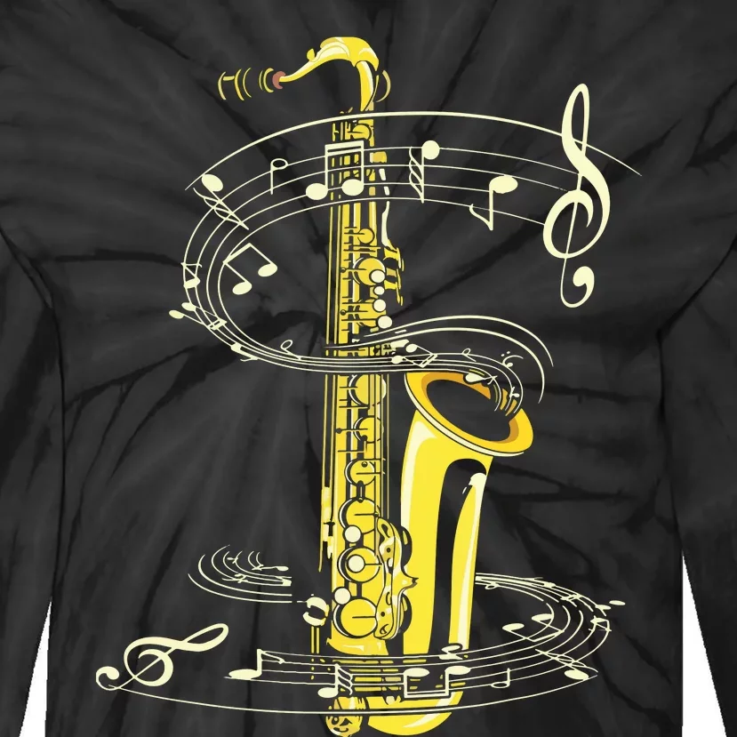 Music Notes Treble Clef Saxophonist Jazz Musician Saxophone Tie-Dye Long Sleeve Shirt