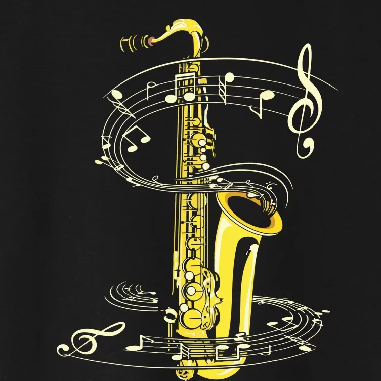 Music Notes Treble Clef Saxophonist Jazz Musician Saxophone Women's Crop Top Tee