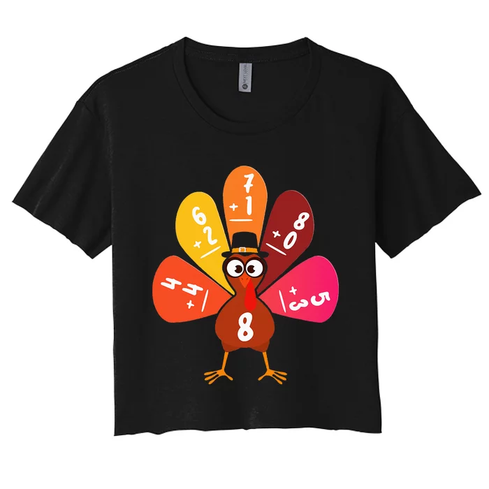 Math Number Turkey Count Answer Thanksgiving Teacher Women's Crop Top Tee