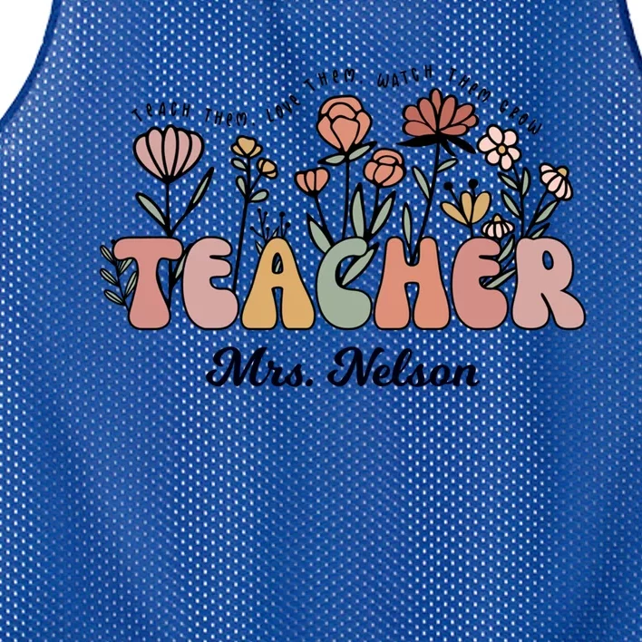 Mrs Nelson Teacher Wildflower Back To School Gift Mesh Reversible Basketball Jersey Tank