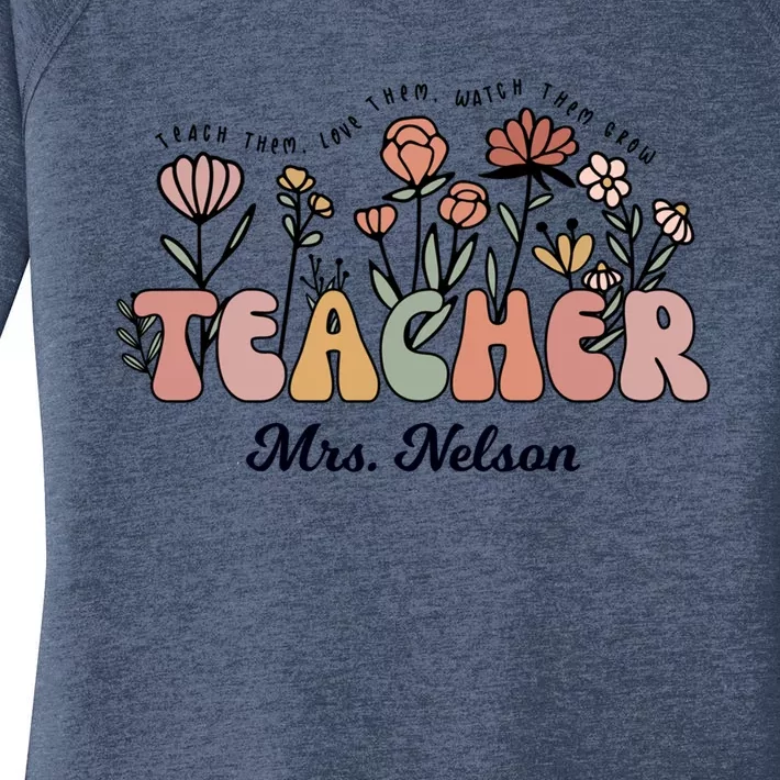 Mrs Nelson Teacher Wildflower Back To School Gift Women's Perfect Tri Tunic Long Sleeve Shirt