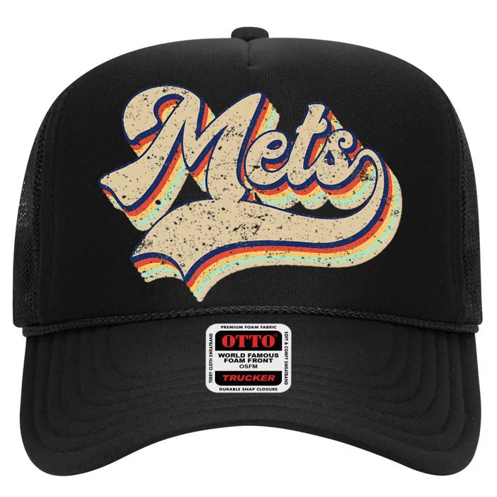 Mets Name Vintage Retro Baseball Lovers Baseball Fans High Crown Mesh Trucker Hat