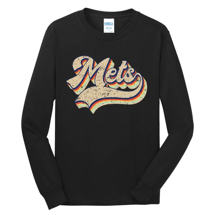 Mets Name Vintage Retro Baseball Lovers Baseball Fans Tall Long Sleeve T-Shirt