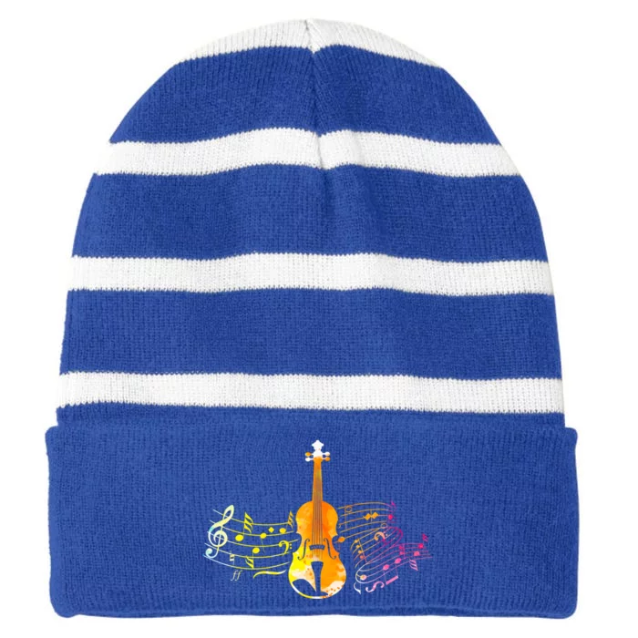 Music Notes Violin Gift Striped Beanie with Solid Band