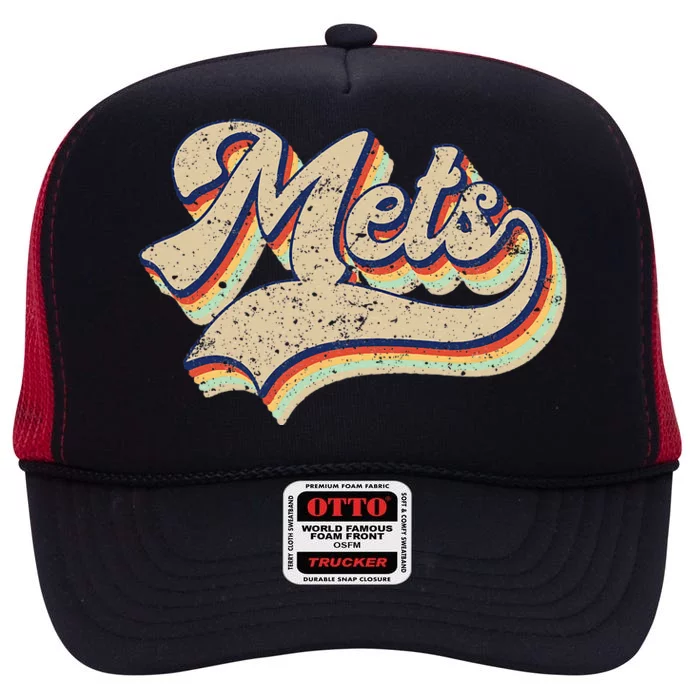 Mets Name Vintage Retro Baseball Lovers Baseball Fans High Crown Mesh Trucker Hat