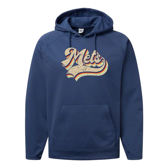 Mets Name Vintage Retro Baseball Lovers Baseball Fans Performance Fleece Hoodie