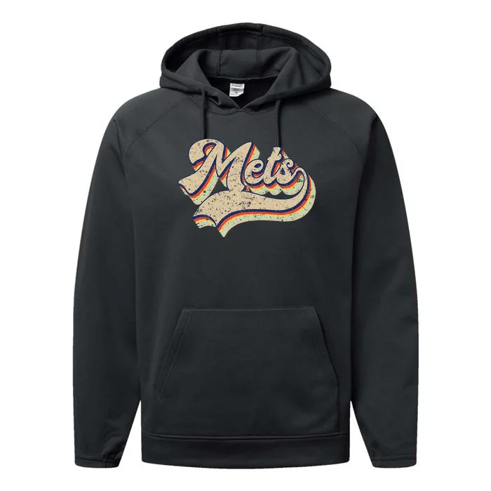 Mets Name Vintage Retro Baseball Lovers Baseball Performance Fleece Hoodie