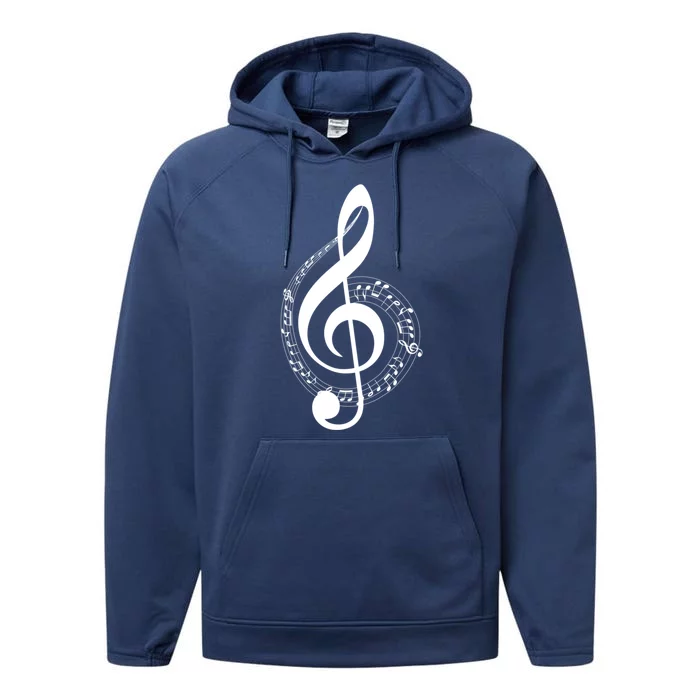 Music Note White Treble Clef Musical Symbol For Musician Gift Performance Fleece Hoodie