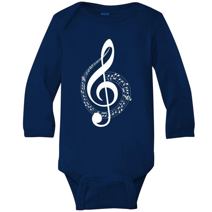 Music Note White Treble Clef Musical Symbol For Musician Gift Baby Long Sleeve Bodysuit