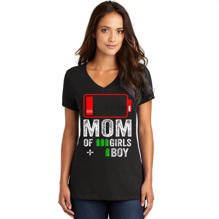 Mom Of 1 Boy 3 Girl From Mothers Day Birthday Women's V-Neck T-Shirt