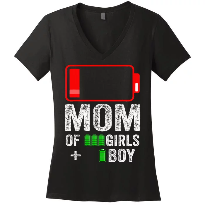 Mom Of 1 Boy 3 Girl From Mothers Day Birthday Women's V-Neck T-Shirt