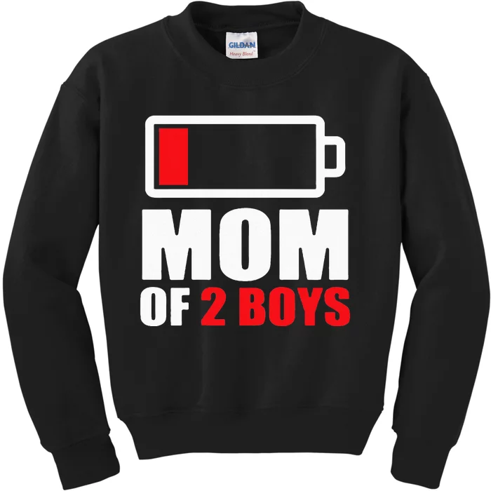 Mom of 2Boys Funny Parent Battery Low Kids Sweatshirt