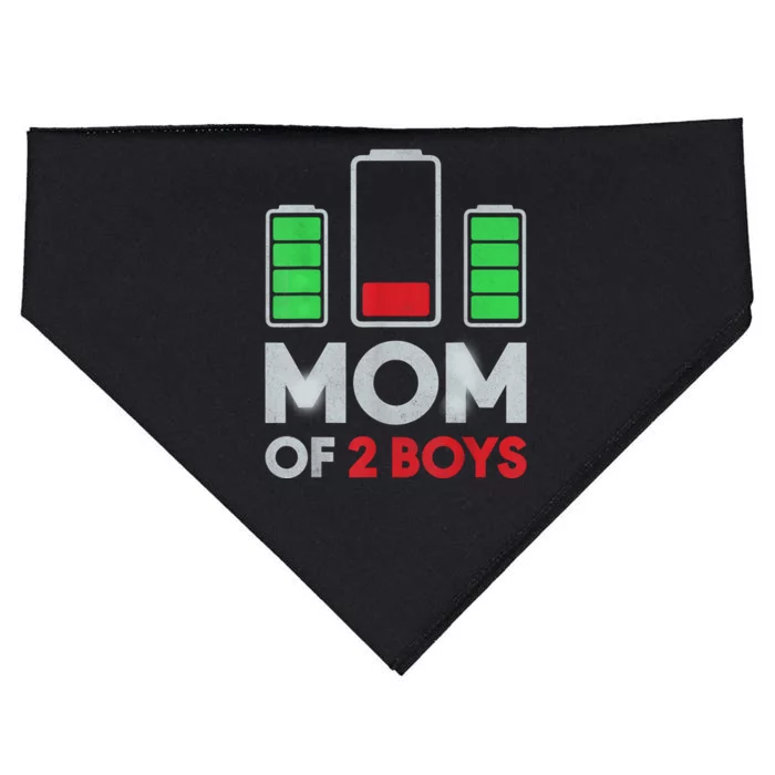 Mom Of 2 Boyys Low Battery Son Mothers Day Birthday Women USA-Made Doggie Bandana