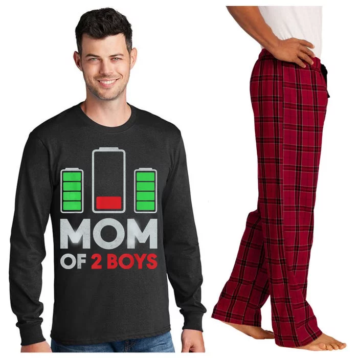 Mom Of 2 Boyys Low Battery Son Mothers Day Birthday Women Long Sleeve Pajama Set