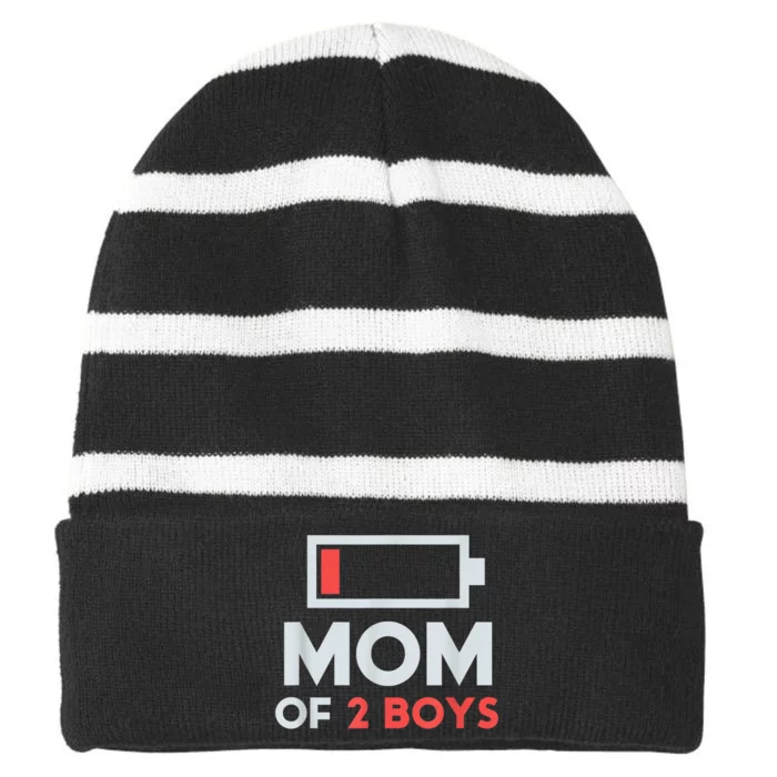 Mom Of 2 Boy_s Gift From Son Mothers Day Birthday Women Striped Beanie with Solid Band