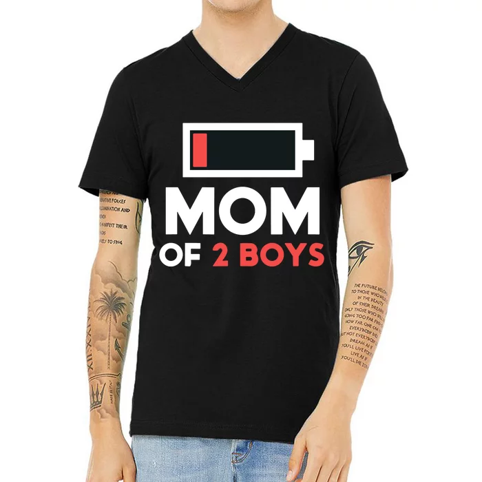 Mom Of 2 Gift From Son Mothers Day Birthday V-Neck T-Shirt