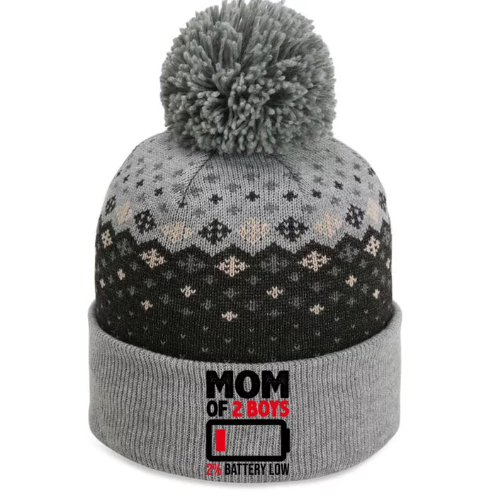 Mom Of 2 Boys 2 Percent Battery Low Funny The Baniff Cuffed Pom Beanie