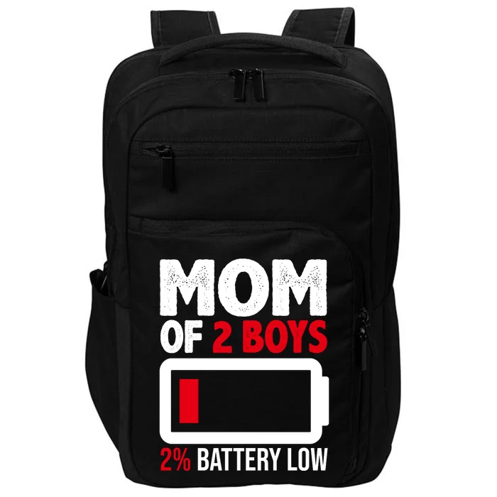 Mom Of 2 Boys 2 Percent Battery Low Funny Impact Tech Backpack