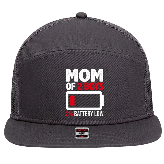 Mom Of 2 Boys 2 Percent Battery Low Funny 7 Panel Mesh Trucker Snapback Hat