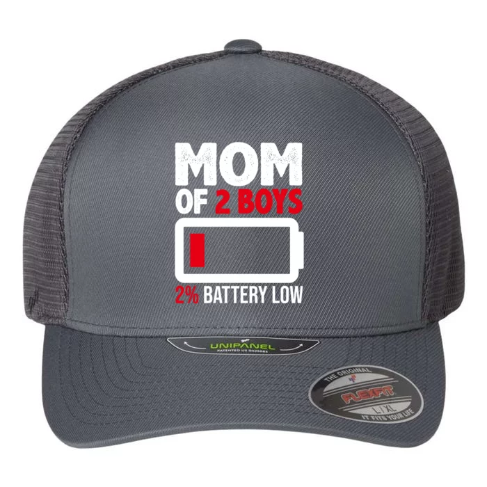 Mom Of 2 Boys 2 Percent Battery Low Funny Flexfit Unipanel Trucker Cap