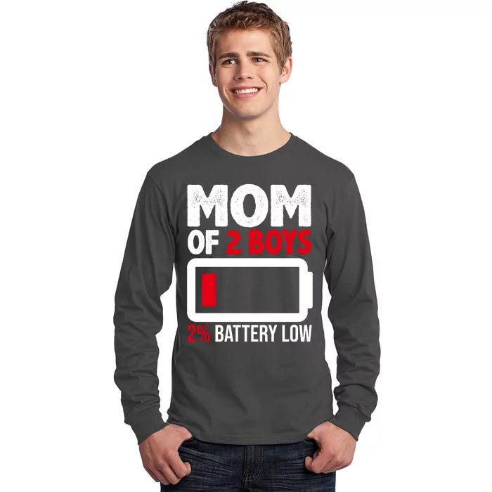 Mom Of 2 Boys 2 Percent Battery Low Funny Long Sleeve Shirt