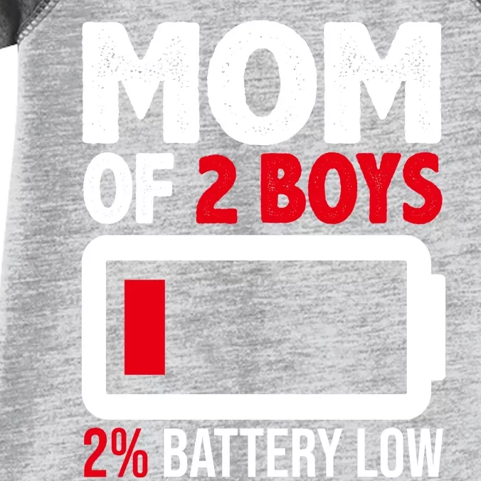 Mom Of 2 Boys 2 Percent Battery Low Funny Infant Baby Jersey Bodysuit