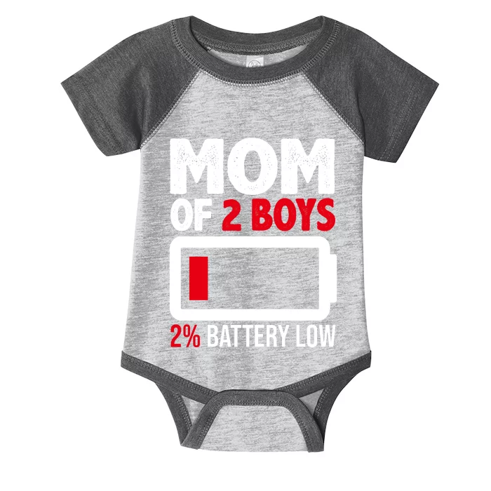 Mom Of 2 Boys 2 Percent Battery Low Funny Infant Baby Jersey Bodysuit