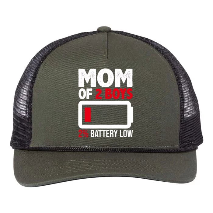 Mom Of 2 Boys 2 Percent Battery Low Funny Retro Rope Trucker Hat Cap