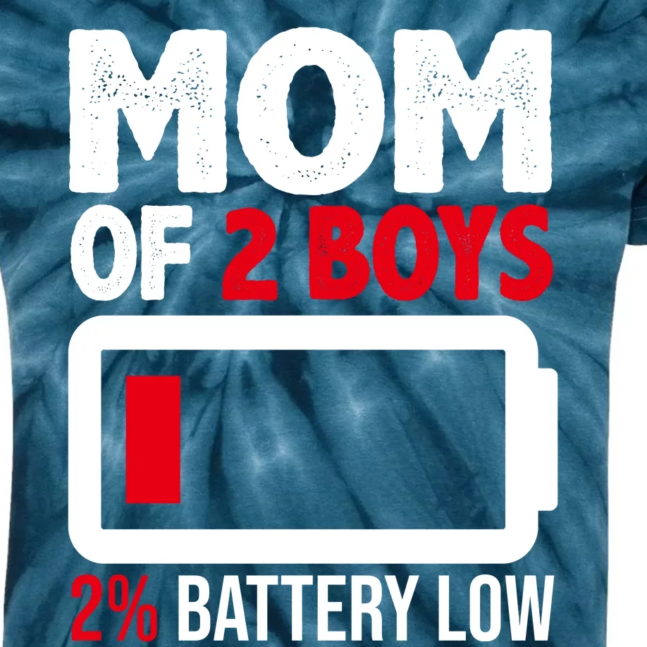 Mom Of 2 Boys 2 Percent Battery Low Funny Kids Tie-Dye T-Shirt