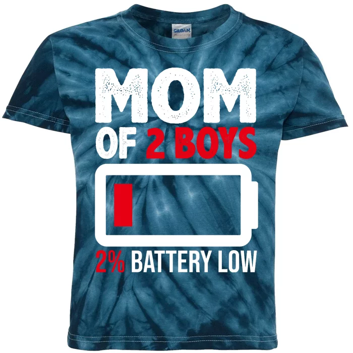 Mom Of 2 Boys 2 Percent Battery Low Funny Kids Tie-Dye T-Shirt