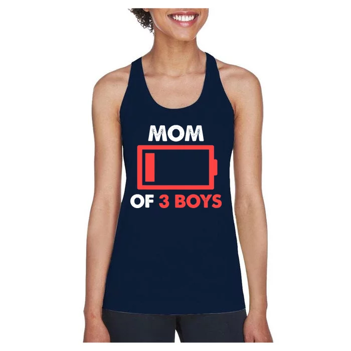 Mom of 3 Boy Gift From Son Mothers Day Birthday Low Battery Women's Racerback Tank