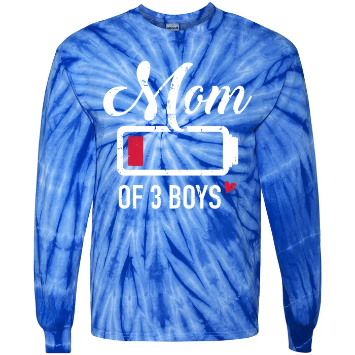 Mom Of 3 Low Battery Great Gift Tie-Dye Long Sleeve Shirt