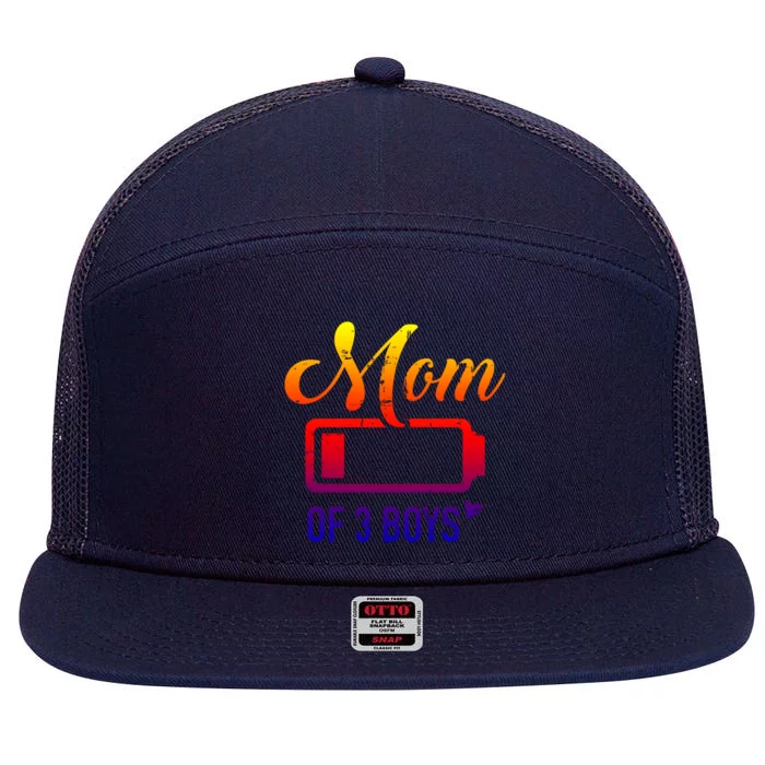 Mom Of 3 Low Battery Gift 7 Panel Mesh Trucker Snapback Hat