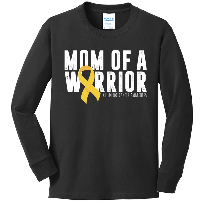 Mom Of A Warrior Childhood Cancer Awareness Kids Long Sleeve Shirt