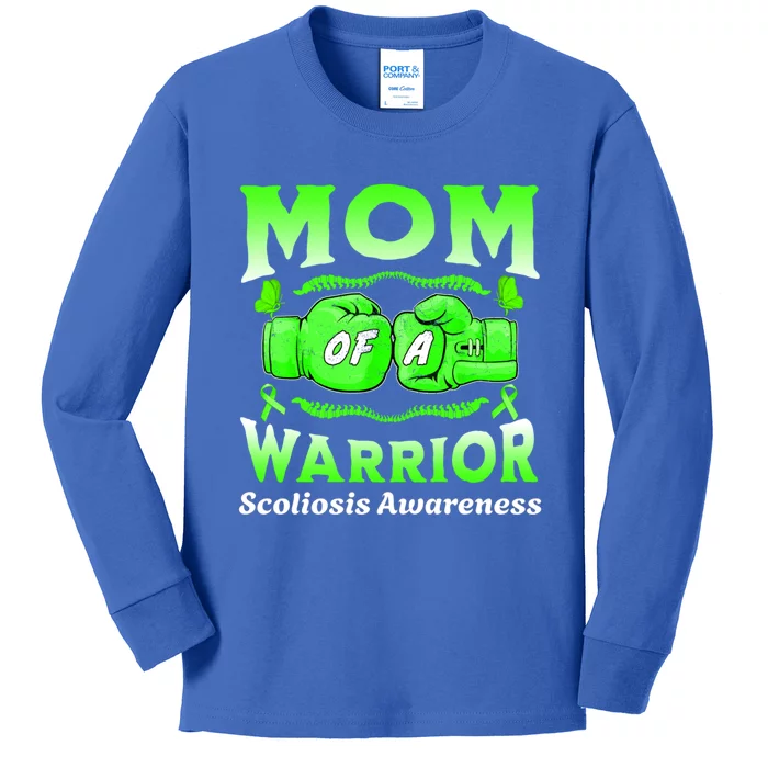 Mom Of A Scoliosis Warrior Scoliosis Awareness Gift Kids Long Sleeve Shirt