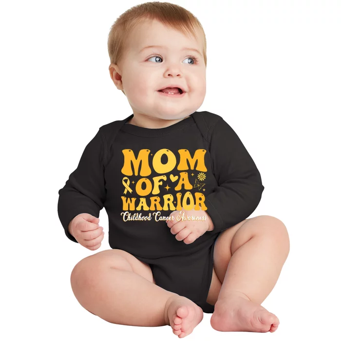 Mom Of A Warrior Childhood Cancer Awareness Women Baby Long Sleeve Bodysuit