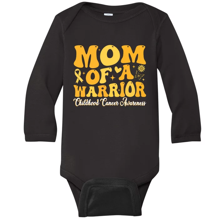 Mom Of A Warrior Childhood Cancer Awareness Women Baby Long Sleeve Bodysuit