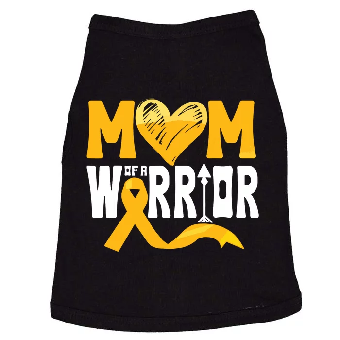 Mom Of A Warrior Childhood Cancer Awareness Gold Ribbon Doggie Tank